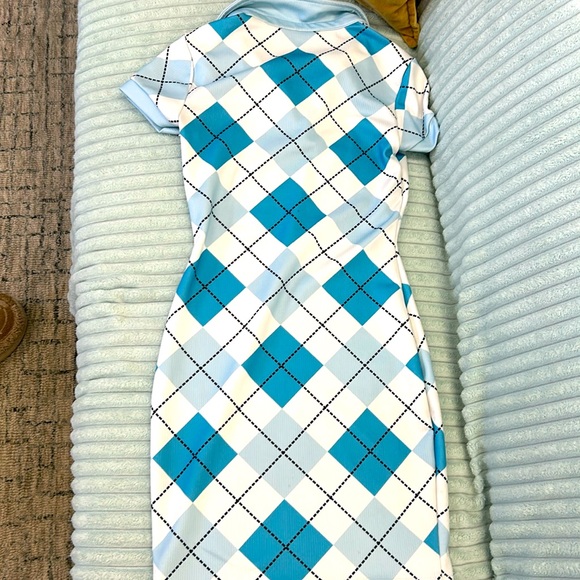 Teen Girls Argyle Print Blue Dress - Picture 2 of 2